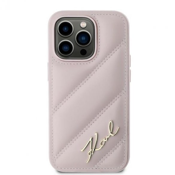 Karl Lagerfeld KLHCP14LPQDSMGP iPhone 14 Pro 6.1" husă rigidă rożowy/roz Diagonal Quilted Script