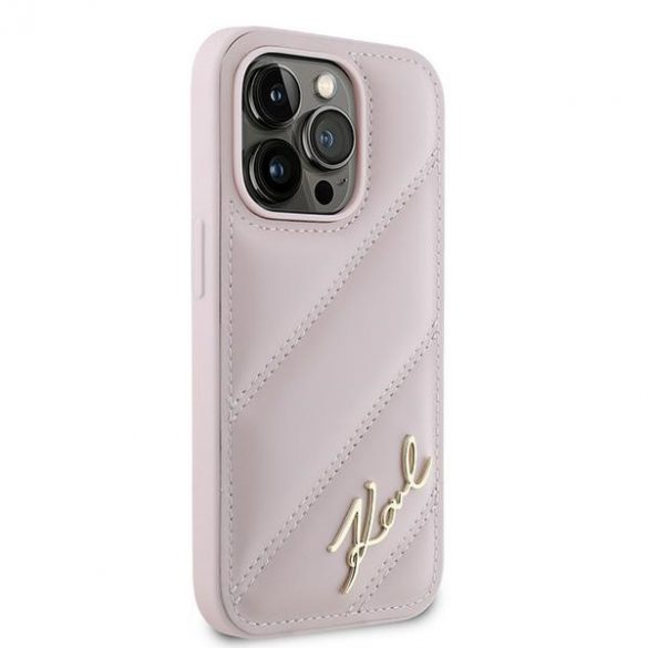 Karl Lagerfeld KLHCP14LPQDSMGP iPhone 14 Pro 6.1" husă rigidă rożowy/roz Diagonal Quilted Script