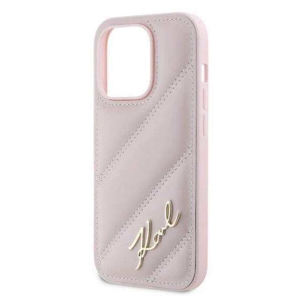 Karl Lagerfeld KLHCP14LPQDSMGP iPhone 14 Pro 6.1" husă rigidă rożowy/roz Diagonal Quilted Script