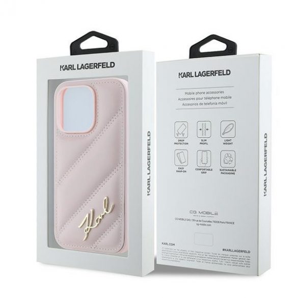 Karl Lagerfeld KLHCP14LPQDSMGP iPhone 14 Pro 6.1" husă rigidă rożowy/roz Diagonal Quilted Script