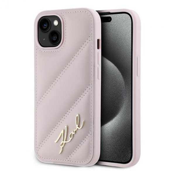 Karl Lagerfeld KLHCP15SPQDSMGP iPhone 15 / 14 / 13 6.1" rożowy/roz hardcase Diagonal Quilted Script