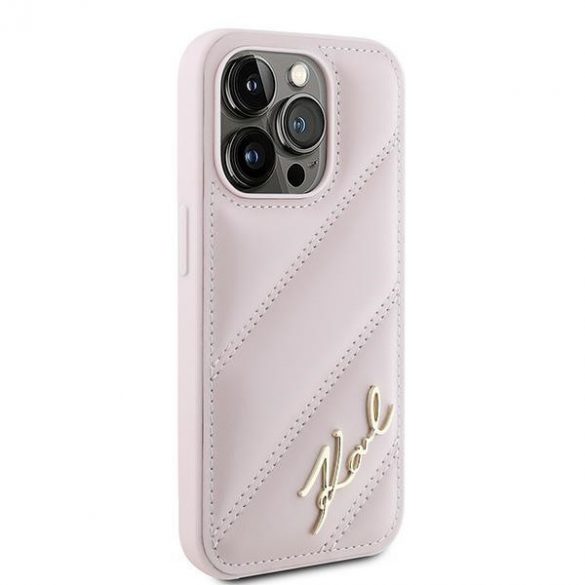 Karl Lagerfeld KLHCP15LPQDSMGP iPhone 15 Pro 6,1" husă rigidă rożowy/roz Diagonal Quilted Script