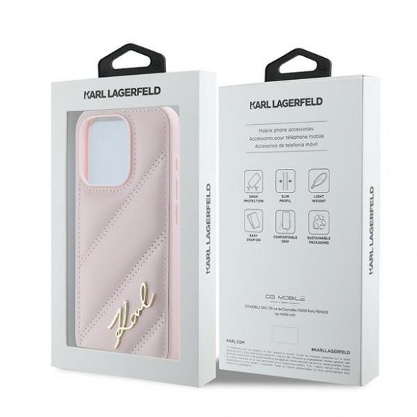 Karl Lagerfeld KLHCP15LPQDSMGP iPhone 15 Pro 6,1" husă rigidă rożowy/roz Diagonal Quilted Script