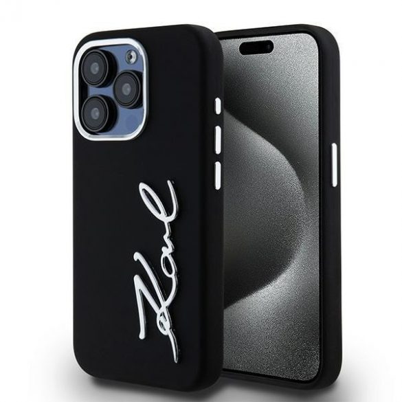 Karl Lagerfeld KLHCP15LSCMSMMVK iPhone 15 Pro 6.1" carcasă rigidă/neagră, silicon, metal, script