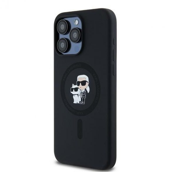 Karl Lagerfeld KLHMP15XSCMKCRHK iPhone 15 Pro Max 6,7" carcasă rigidă/neagră din silicon Karl & Choupette Ring MagSafe