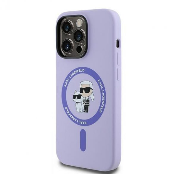 Karl Lagerfeld KLHMP14LSCMKCRHU Silicon Karl&Choupette Heads Ring MagSafe carcase rigide pentru iPhone 14 Pro - violet