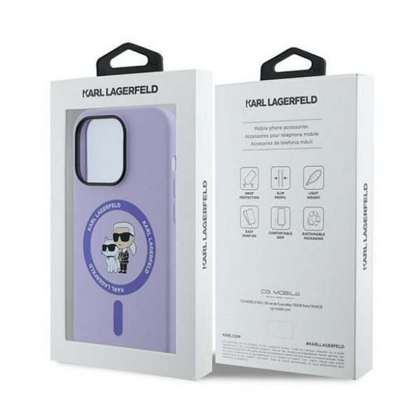 Karl Lagerfeld KLHMP14LSCMKCRHU Silicon Karl&Choupette Heads Ring MagSafe carcase rigide pentru iPhone 14 Pro - violet