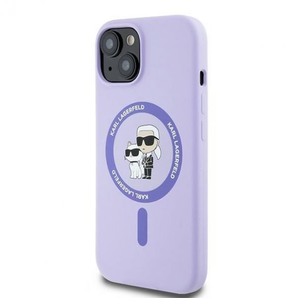 Karl Lagerfeld KLHMP15SSCMCMKCRHU Silicon Karl&Choupette Heads Ring MagSafe carcase rigide pentru iPhone 15 - violet