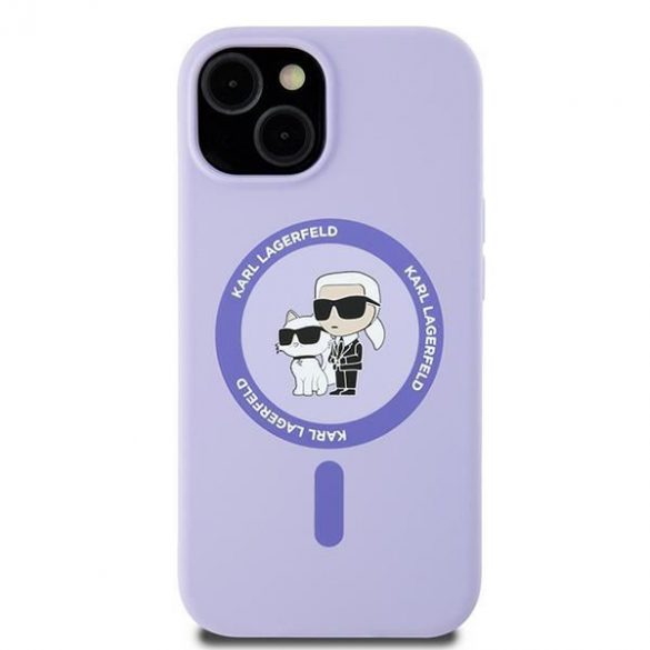 Karl Lagerfeld KLHMP15SSCMCMKCRHU Silicon Karl&Choupette Heads Ring MagSafe carcase rigide pentru iPhone 15 - violet