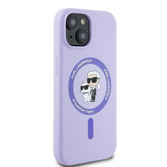 Karl Lagerfeld KLHMP15SSCMCMKCRHU Silicon Karl&Choupette Heads Ring MagSafe carcase rigide pentru iPhone 15 - violet