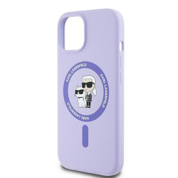 Karl Lagerfeld KLHMP15SSCMCMKCRHU Silicon Karl&Choupette Heads Ring MagSafe carcase rigide pentru iPhone 15 - violet