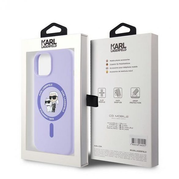 Karl Lagerfeld KLHMP15SSCMCMKCRHU Silicon Karl&Choupette Heads Ring MagSafe carcase rigide pentru iPhone 15 - violet