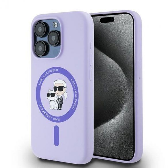 Karl Lagerfeld KLHMP15LSCMKCRHU Silicon Karl&Choupette Heads Ring MagSafe carcase rigide pentru iPhone 15 Pro - violet