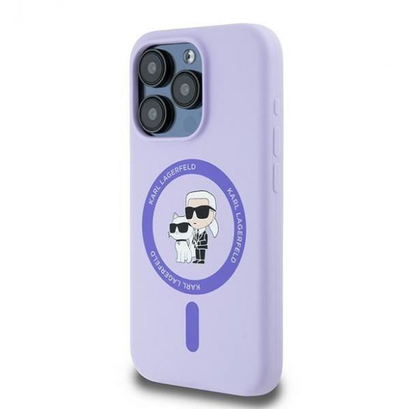 Karl Lagerfeld KLHMP15LSCMKCRHU Silicon Karl&Choupette Heads Ring MagSafe carcase rigide pentru iPhone 15 Pro - violet