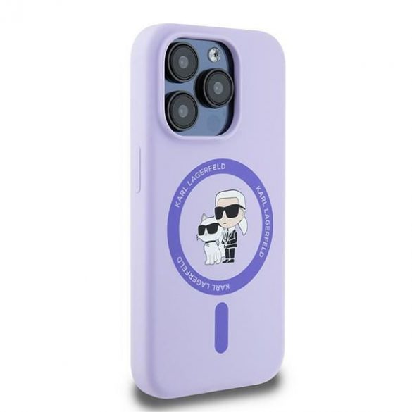 Karl Lagerfeld KLHMP15LSCMKCRHU Silicon Karl&Choupette Heads Ring MagSafe carcase rigide pentru iPhone 15 Pro - violet