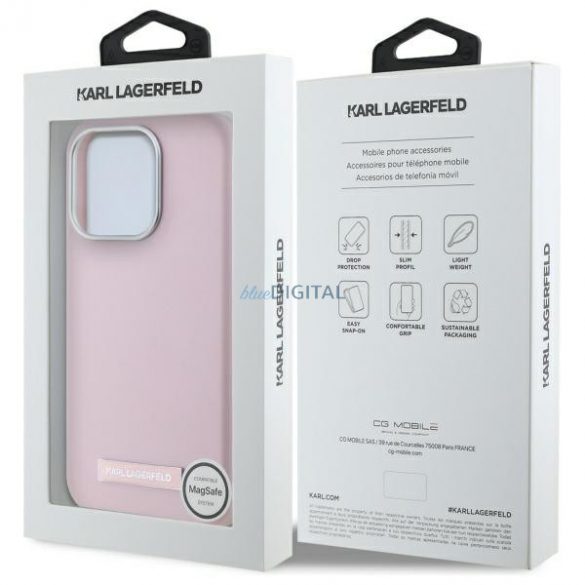 Karl Lagerfeld KLHMP15LPGMSRPP FW Metal Plate Carcasă tare compatibilă MagSafe pentru iPhone 15 Pro - roz