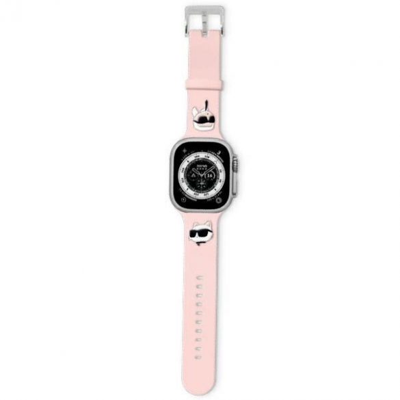 Karl Lagerfeld Pasek KLAWMSLKCNP Apple Watch 38/40/41mm curea rożowy/roz Cauciuc 3D Capete Karl&Choupette