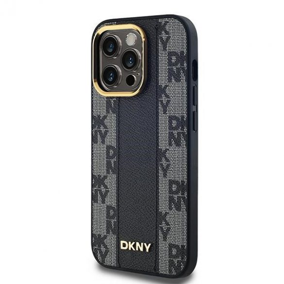 DKNY DKHMP13LPCPVSLK iPhone 13 Pro / 13 6,1" husă rigidă neagră/czarny din piele Motiv mono în carouri MagSafe