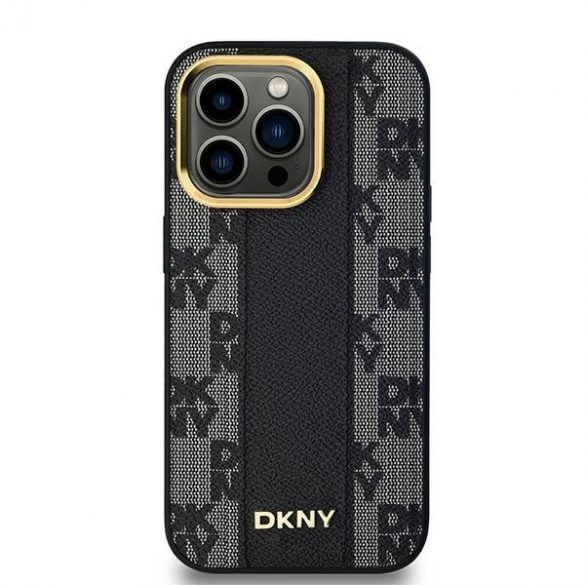 DKNY DKHMP13LPCPVSLK iPhone 13 Pro / 13 6,1" husă rigidă neagră/czarny din piele Motiv mono în carouri MagSafe