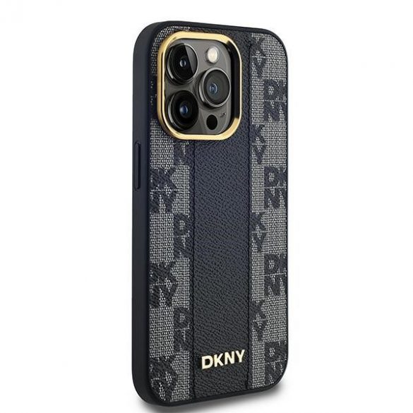 DKNY DKHMP13LPCPVSLK iPhone 13 Pro / 13 6,1" husă rigidă neagră/czarny din piele Motiv mono în carouri MagSafe