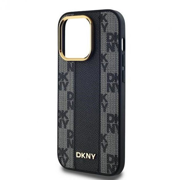 DKNY DKHMP13LPCPVSLK iPhone 13 Pro / 13 6,1" husă rigidă neagră/czarny din piele Motiv mono în carouri MagSafe