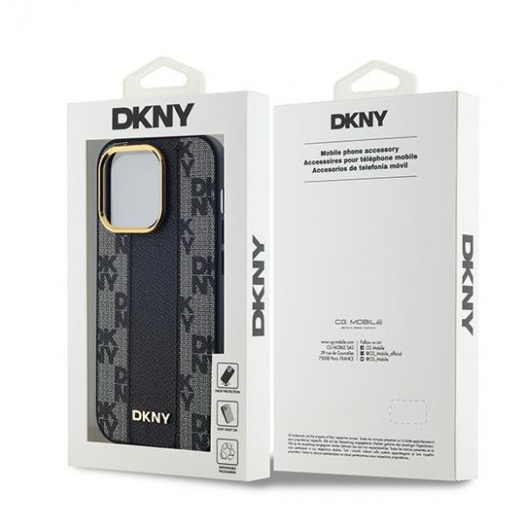 DKNY DKHMP13LPCPVSLK iPhone 13 Pro / 13 6,1" husă rigidă neagră/czarny din piele Motiv mono în carouri MagSafe