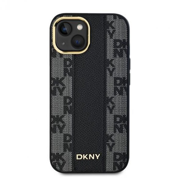 DKNY DKHMP14SPCPVSLK iPhone 14 / 15 / 13 Carcasă rigidă de 6,1 inchi, neagră/czarny, din piele, model mono, în carouri MagSafe