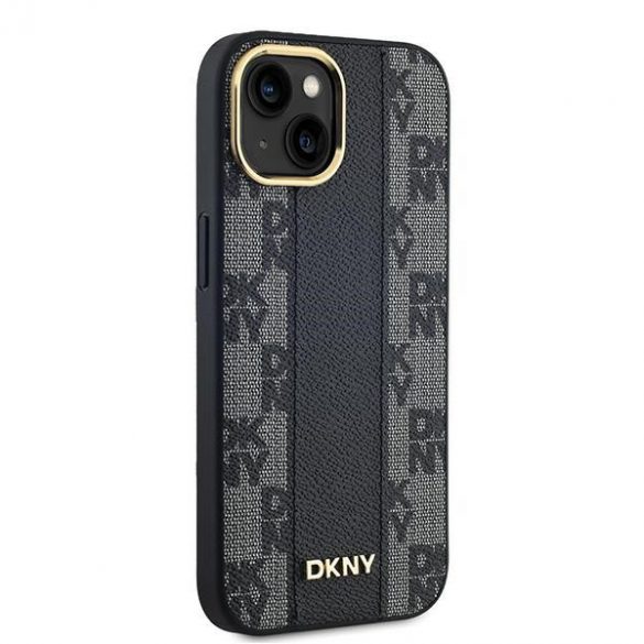 DKNY DKHMP14SPCPVSLK iPhone 14 / 15 / 13 Carcasă rigidă de 6,1 inchi, neagră/czarny, din piele, model mono, în carouri MagSafe