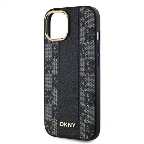 DKNY DKHMP14SPCPVSLK iPhone 14 / 15 / 13 Carcasă rigidă de 6,1 inchi, neagră/czarny, din piele, model mono, în carouri MagSafe