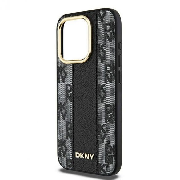 DKNY DKHMP15LCPPVSLK iPhone 15 Pro 6,1" husă rigidă, neagră/czarny, din piele, model mono, în carouri MagSafe