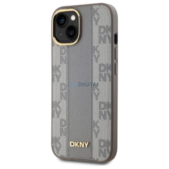 DKNY DKHMP15MPCPVSLE Carouri din piele cu model Mono compatibil MagSafe pentru iPhone 15 Plus - bej