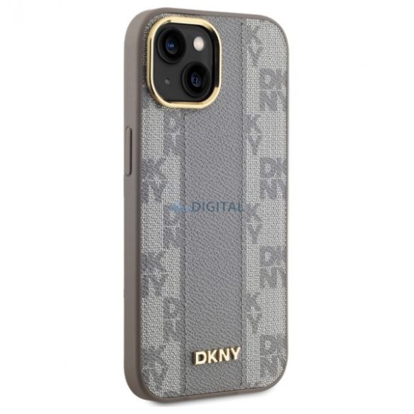 DKNY DKHMP15MPCPVSLE Carouri din piele cu model Mono compatibil MagSafe pentru iPhone 15 Plus - bej