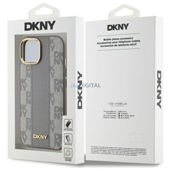 DKNY DKHMP15MPCPVSLE Carouri din piele cu model Mono compatibil MagSafe pentru iPhone 15 Plus - bej