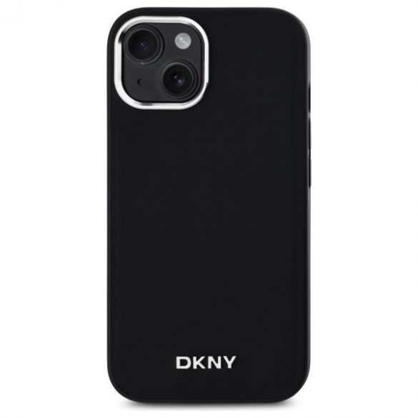 DKNY DKHMP15SPSCMCLK Husă rigidă compatibilă cu MagSafe cu logo simplu pentru iPhone 15 - neagră