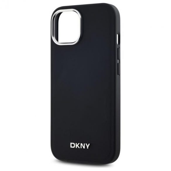 DKNY DKHMP15SPSCMCLK Husă rigidă compatibilă cu MagSafe cu logo simplu pentru iPhone 15 - neagră