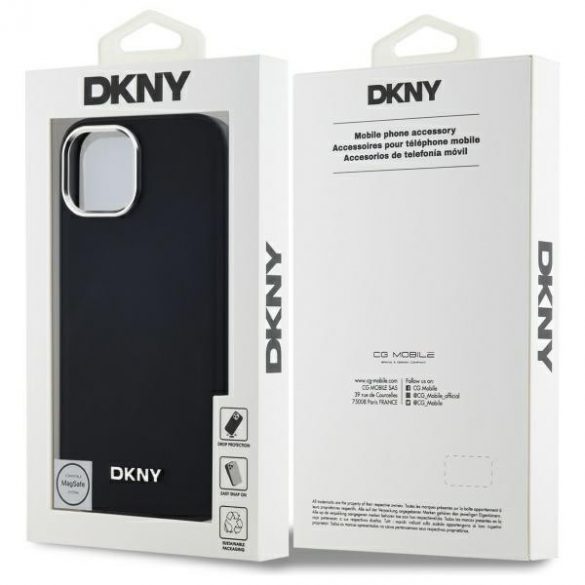 DKNY DKHMP15SPSCMCLK Husă rigidă compatibilă cu MagSafe cu logo simplu pentru iPhone 15 - neagră