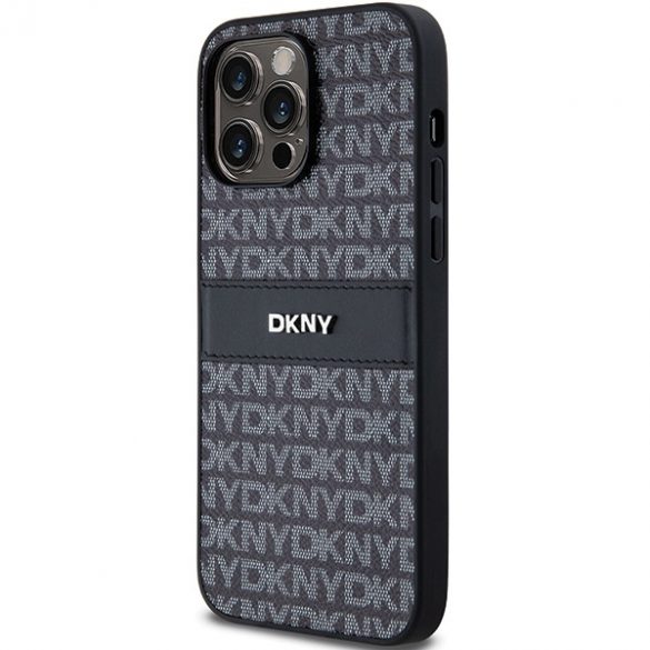 DKNY DKHCP14XPRTHSLK Husă rigidă din piele pentru iPhone 14 Pro Max de 6,7 inchi/negru cu dungi mono și logo metalic