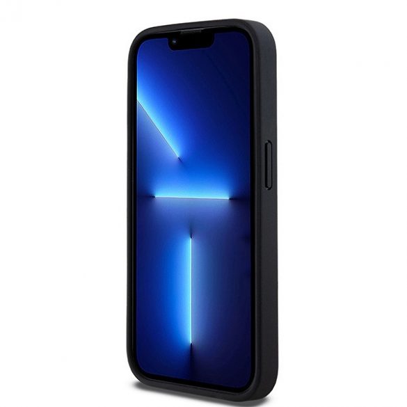 DKNY DKHCP15LPRTHSLK Husă rigidă din piele pentru iPhone 15 Pro de 6,1 inchi/negru, cu dungi mono și logo metalic