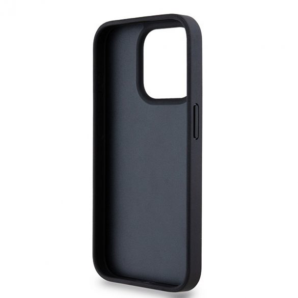 DKNY DKHCP15LPRTHSLK Husă rigidă din piele pentru iPhone 15 Pro de 6,1 inchi/negru, cu dungi mono și logo metalic