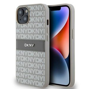 DKNY DKHCP14SPRTHSLE iPhone 14 / 15 / 13 6.1" beżowy/bej hardcase piele mono dungi și logo metal