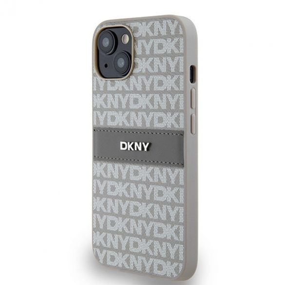 DKNY DKHCP14SPRTHSLE iPhone 14 / 15 / 13 6.1" beżowy/bej hardcase piele mono dungi și logo metal