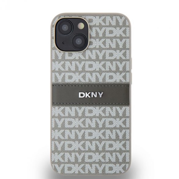 DKNY DKHCP14SPRTHSLE iPhone 14 / 15 / 13 6.1" beżowy/bej hardcase piele mono dungi și logo metal