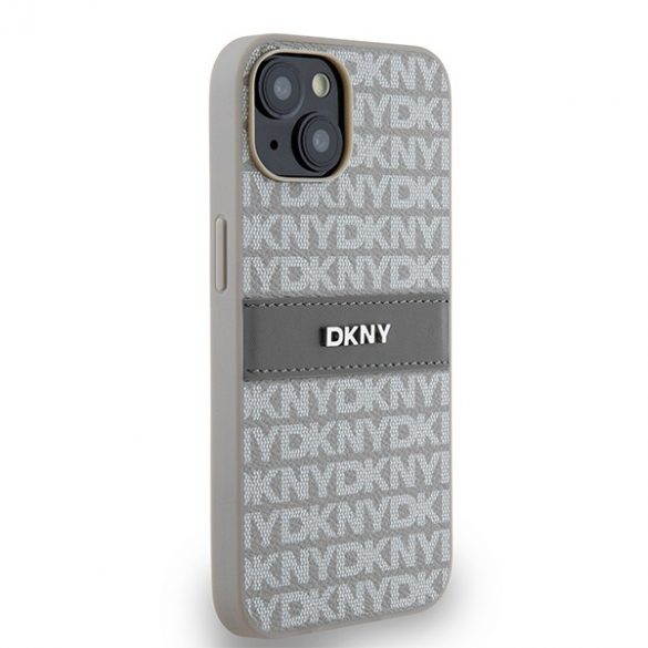 DKNY DKHCP14SPRTHSLE iPhone 14 / 15 / 13 6.1" beżowy/bej hardcase piele mono dungi și logo metal