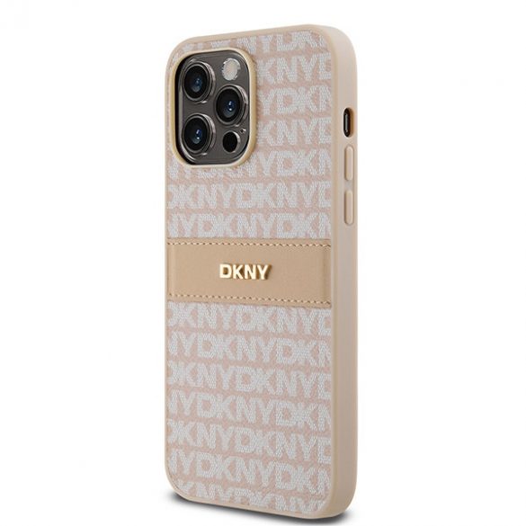 DKNY DKHCP14XPRTHSLP iPhone 14 Pro Max 6,7" husă rigidă rożowy/roz din piele cu dungi mono și logo metalic