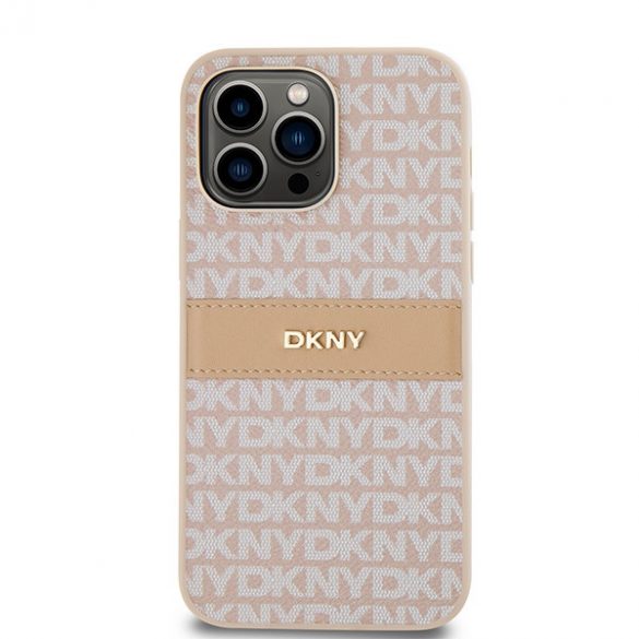 DKNY DKHCP14XPRTHSLP iPhone 14 Pro Max 6,7" husă rigidă rożowy/roz din piele cu dungi mono și logo metalic