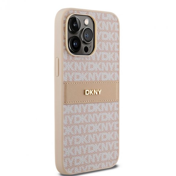 DKNY DKHCP14XPRTHSLP iPhone 14 Pro Max 6,7" husă rigidă rożowy/roz din piele cu dungi mono și logo metalic