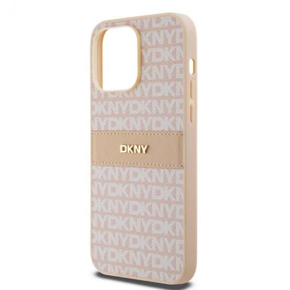 DKNY DKHCP14XPRTHSLP iPhone 14 Pro Max 6,7" husă rigidă rożowy/roz din piele cu dungi mono și logo metalic