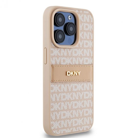 DKNY DKHCP15LPRTHSLP iPhone 15 Pro de 6,1 inchi husă rigidă din piele cu dungi mono și logo metalic