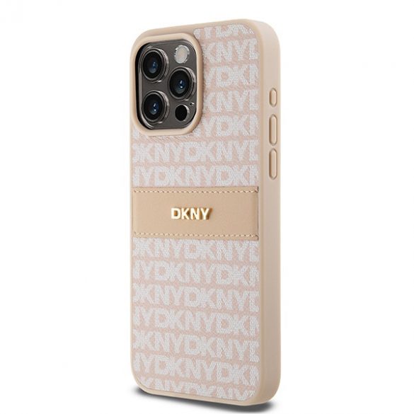 DKNY DKHCP15XPRTHSLP iPhone 15 Pro Max 6,7" husă rigidă rożowy/roz din piele cu dungi mono și logo metalic