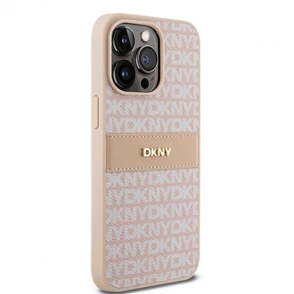 DKNY DKHCP15XPRTHSLP iPhone 15 Pro Max 6,7" husă rigidă rożowy/roz din piele cu dungi mono și logo metalic